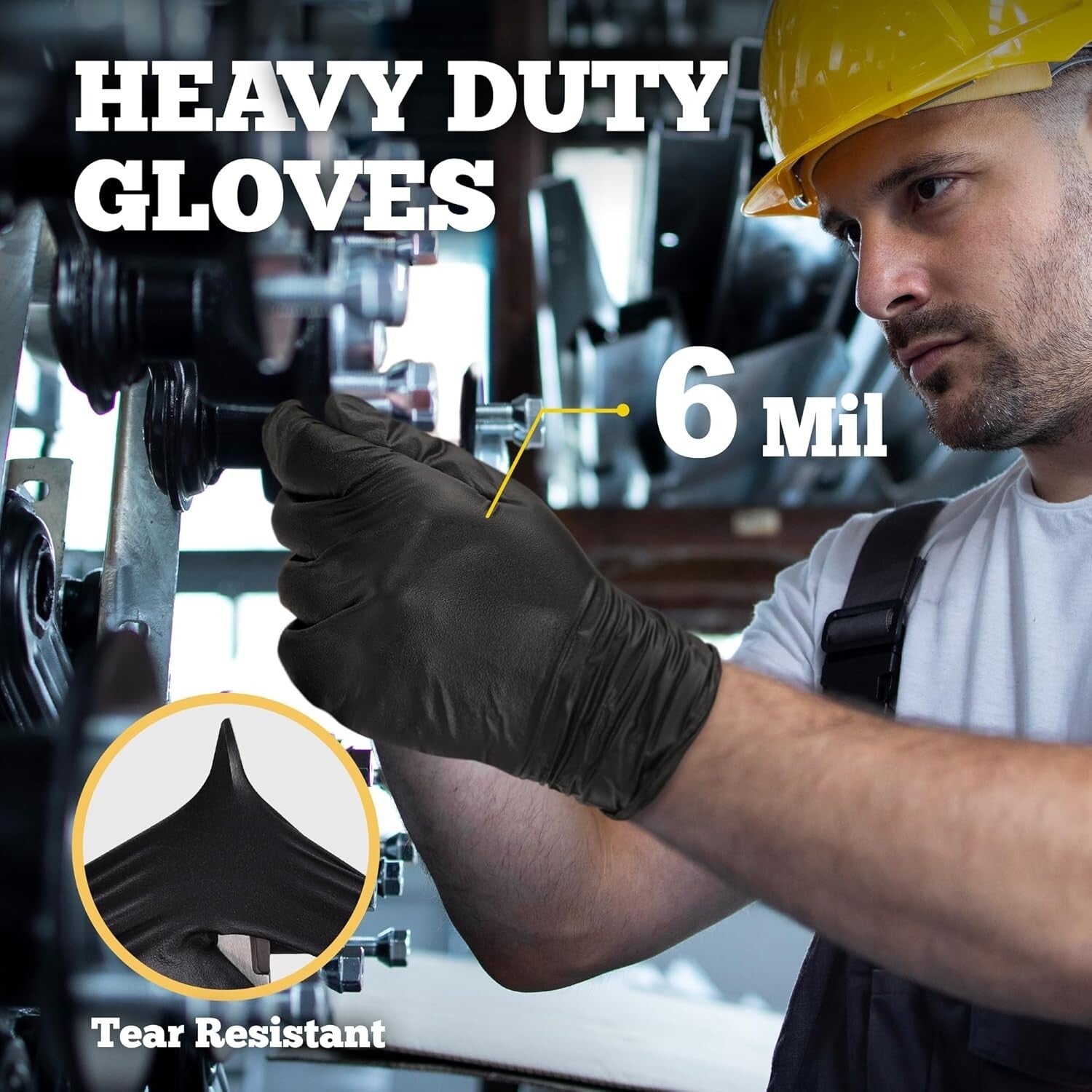 Heavy-Duty Black Disposable Nitrile Gloves, Box of 100, 6-mil for Professionals