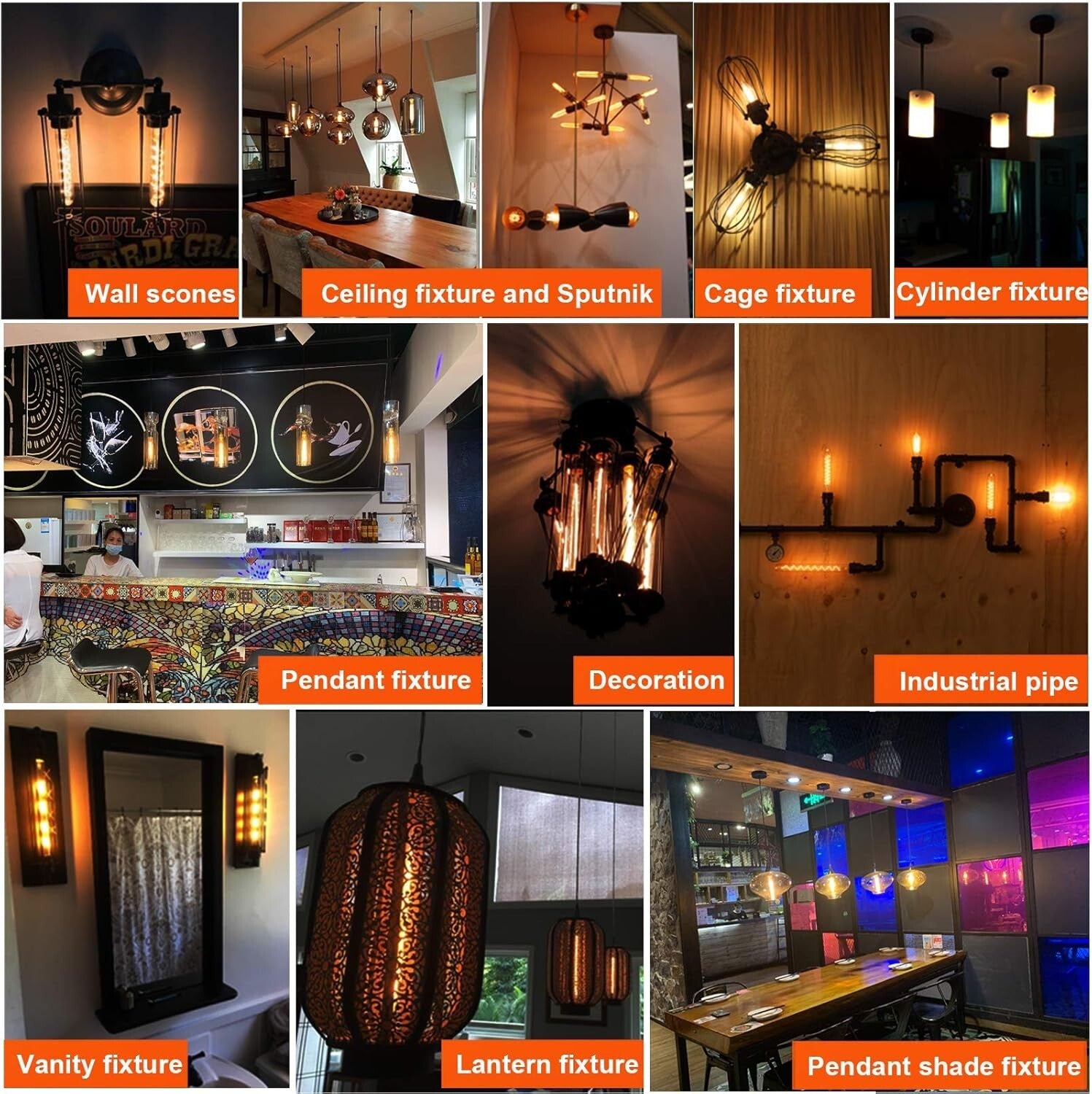 E26 Dimmable LED Bulb 6W, 450lm Warm White 2200K Vintage Edison Style, 6-Pack