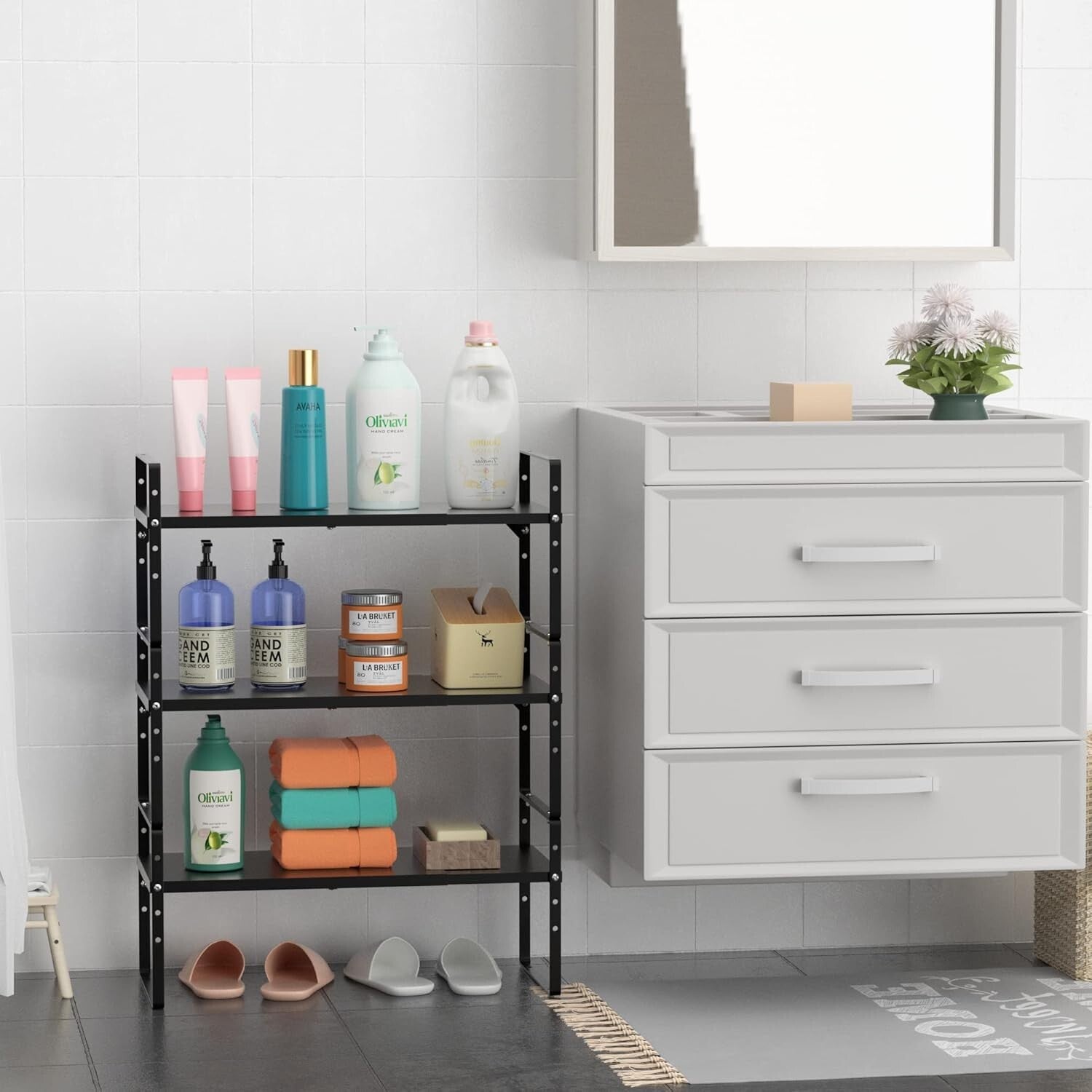 Expandable 3-Pack Stainless Steel Shelf Riser for Kitchen & Garage Organization