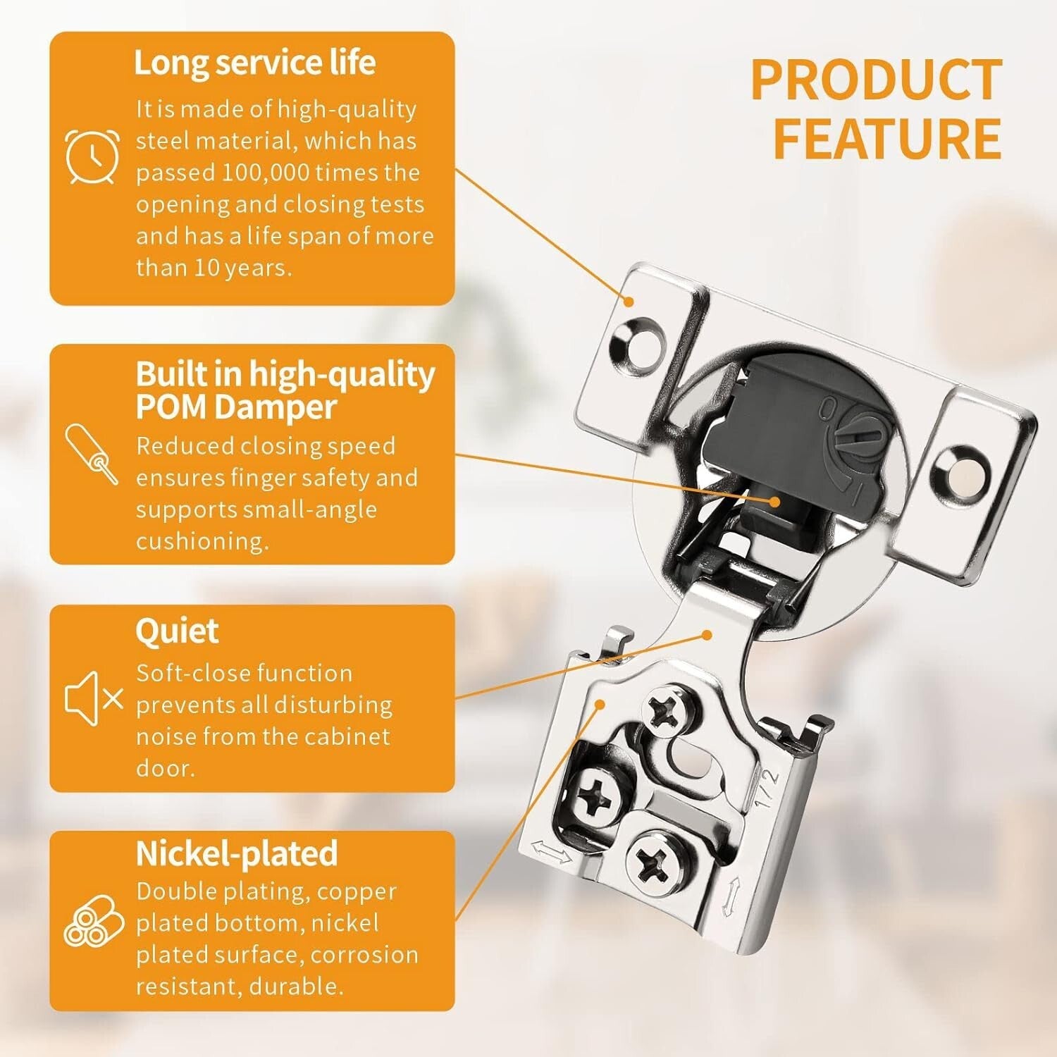 50 Pack 1/2" Soft Close Concealed Hinges with Adjustable Speed & 105° Angle