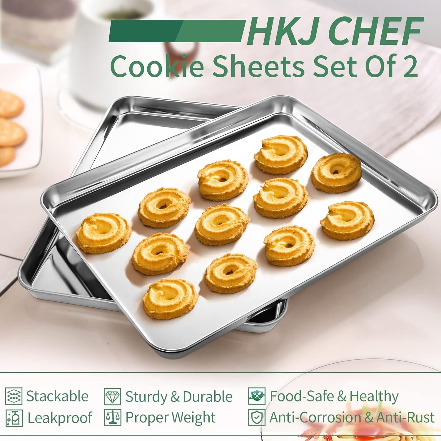Easy-Clean Stainless Steel Baking Sheets Set of 2 - 23.54x15.67" for All Recipes