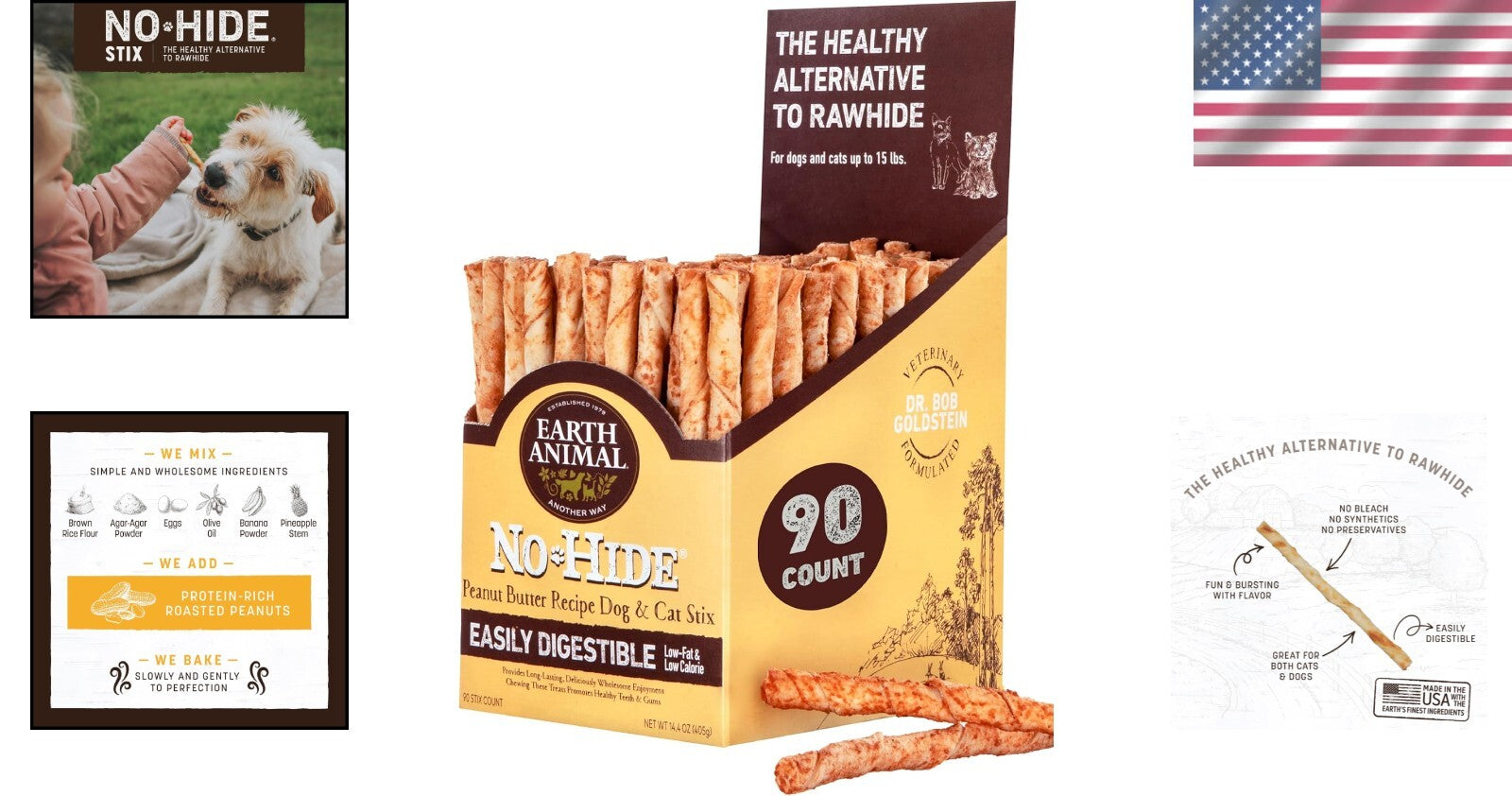 90 Natural Chew Sticks for Small Pets - Peanut Butter Flavor, Gentle on Stomachs
