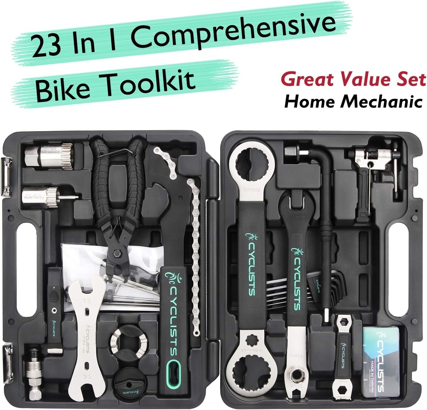 Durable Carbon Steel Bike Repair Tool Kit with Compact Storage Case - 23 Pieces