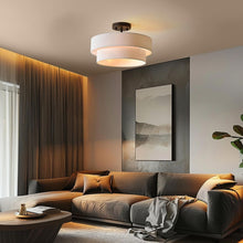 Load image into Gallery viewer, Modern Matte Black Flush Mount Light with White Linen Shade - Easy Installation