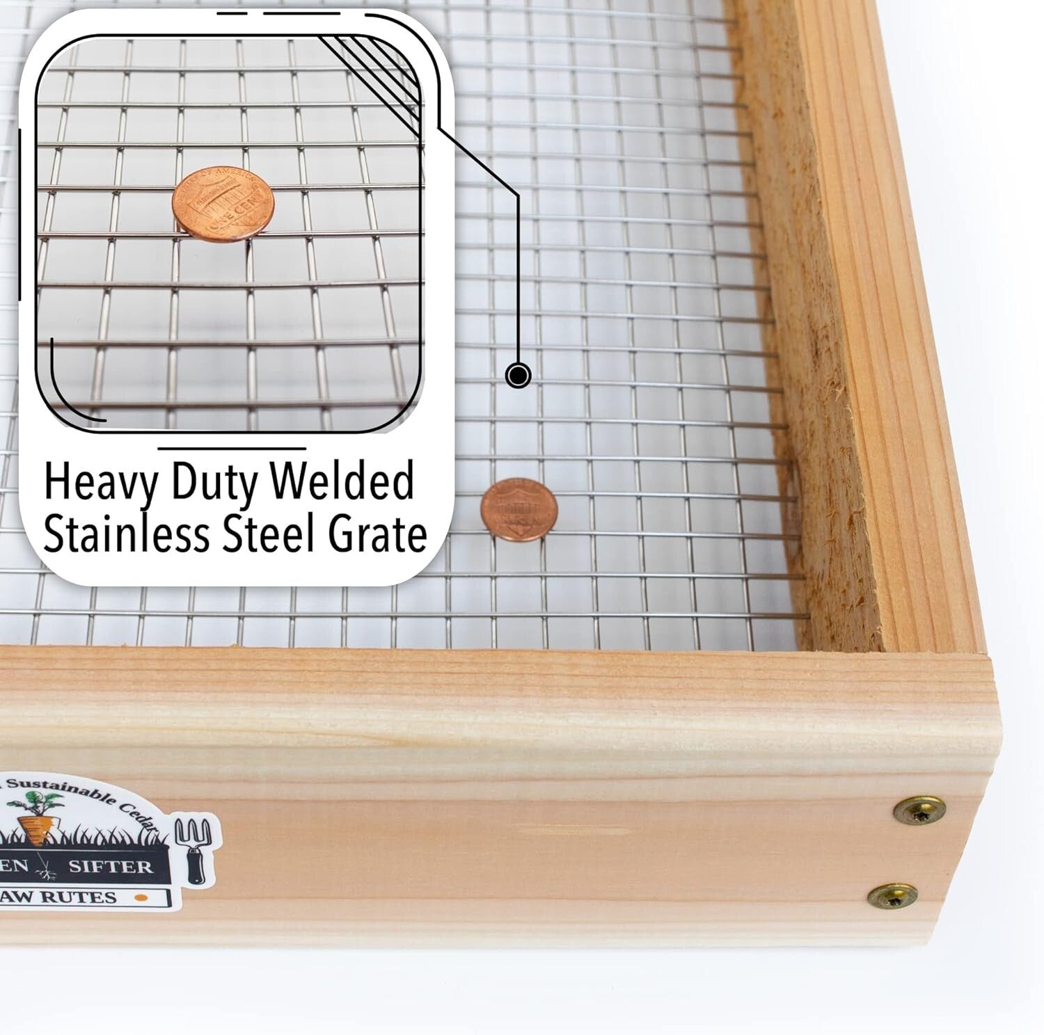 Durable Cedar Garden Sifter with Stainless Grate for Efficient Soil Sifting