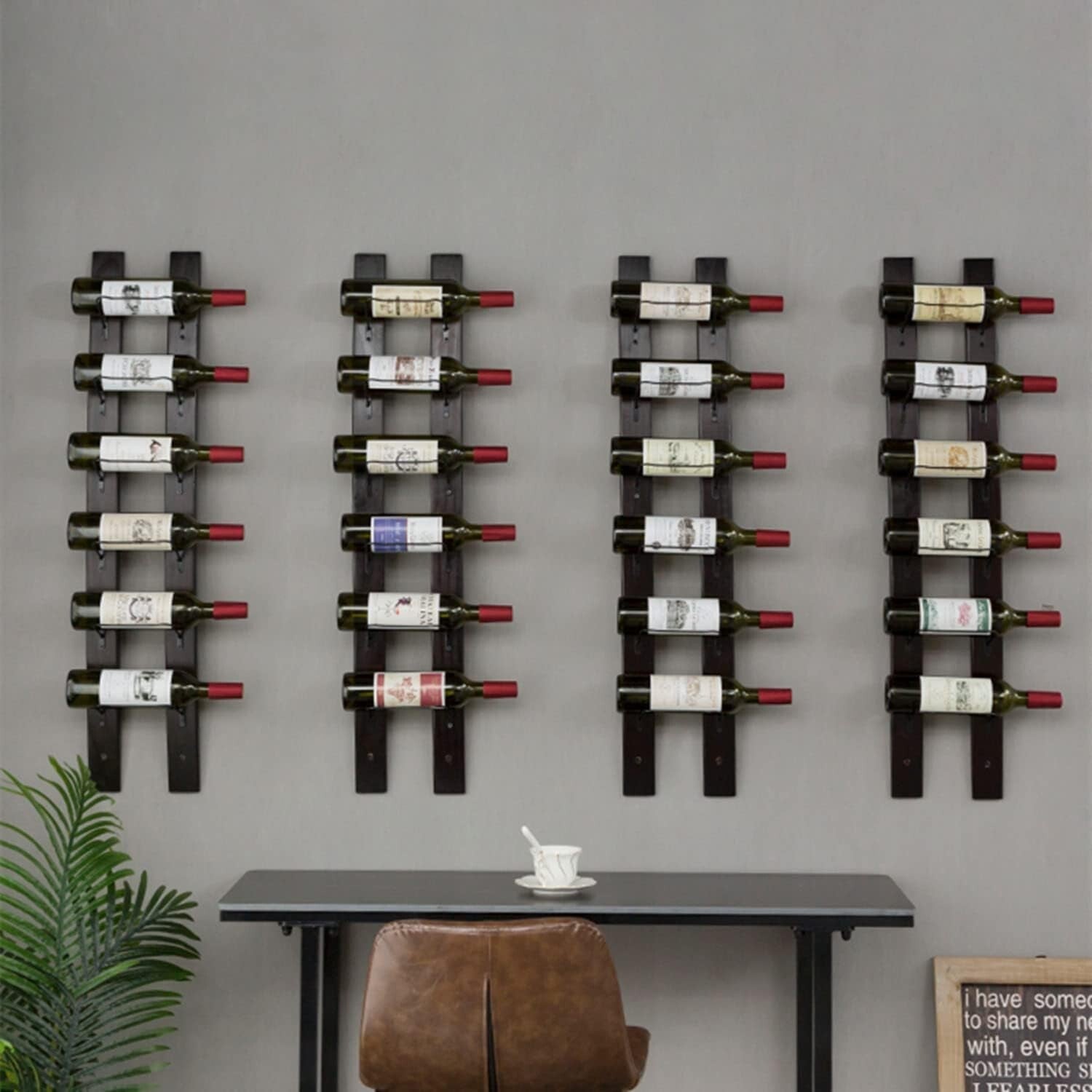 Sleek Wall-Mounted Wine Rack for 6 Bottles - Modern Pine Wood & Metal Design