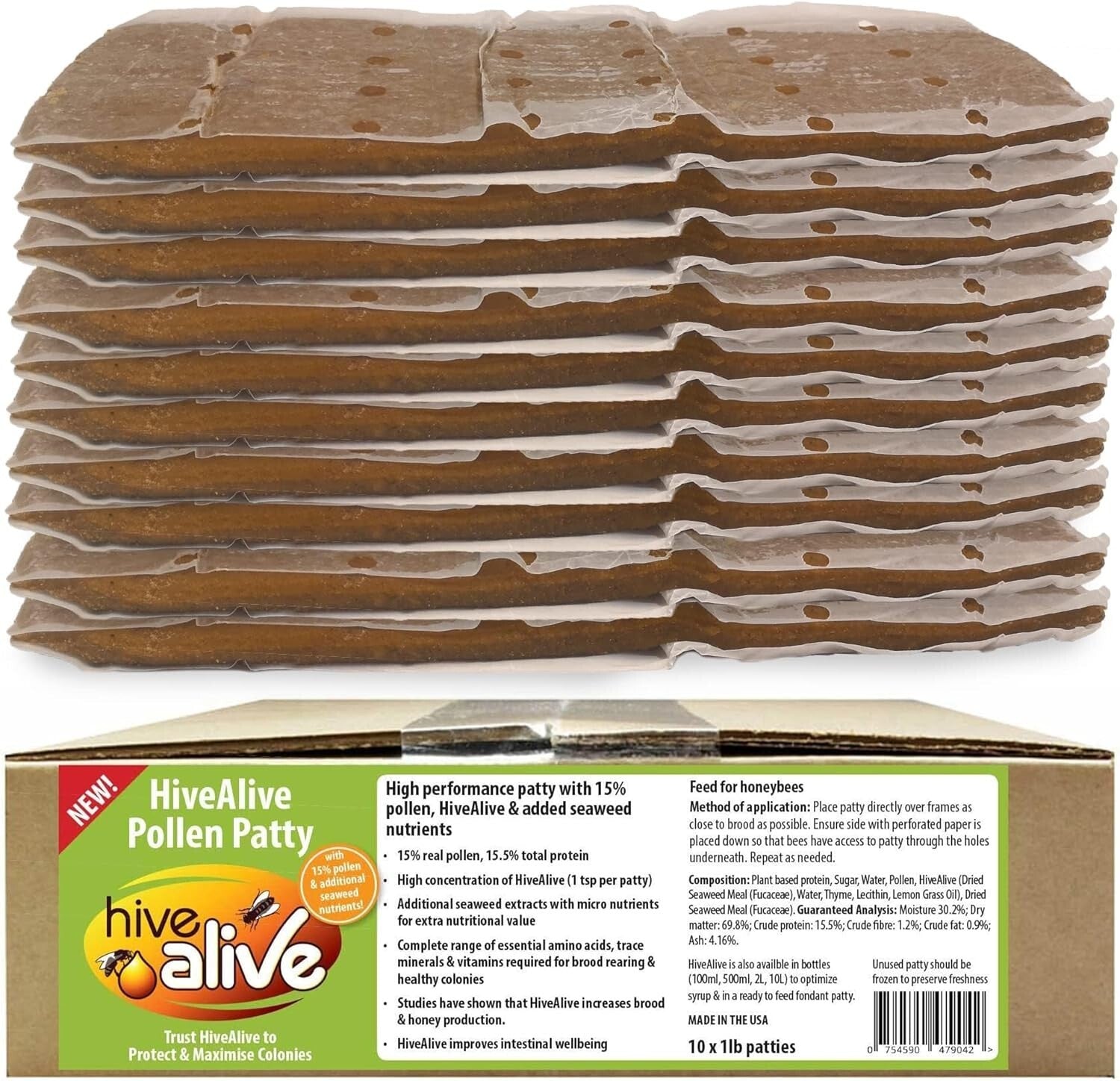 Bee Nutrition Boost: 10lb Pollen Patties with Seaweed Micronutrients & Aminos