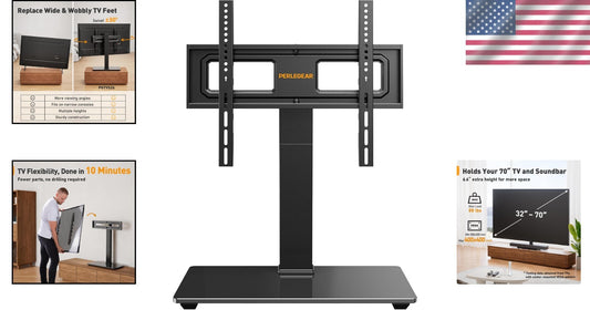 Tempered Glass Base Universal TV Stand: 32-70 inch TV Mount with Swivel & Tilt