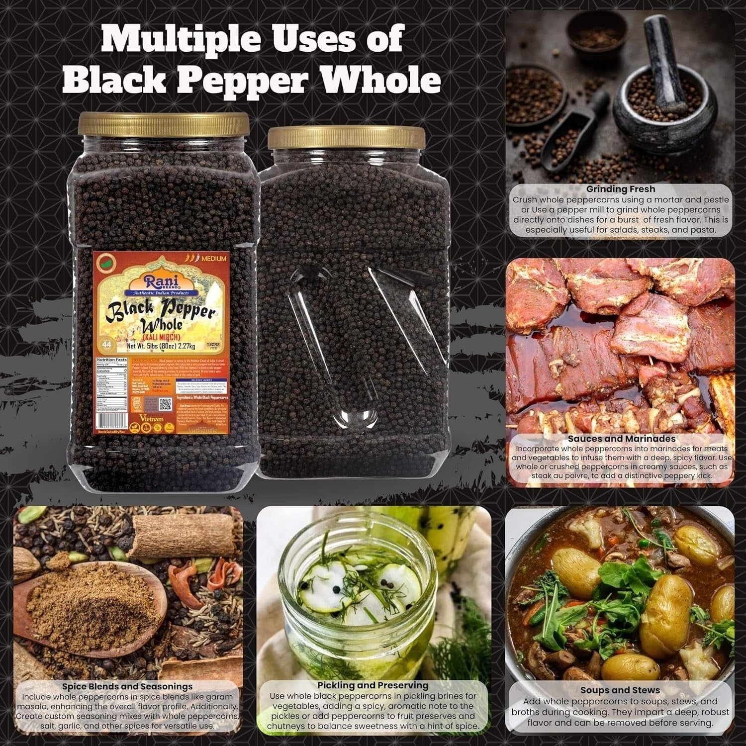 80oz MG-1 Gourmet Black Pepper Whole Peppercorns - All Natural & Gluten Friendly