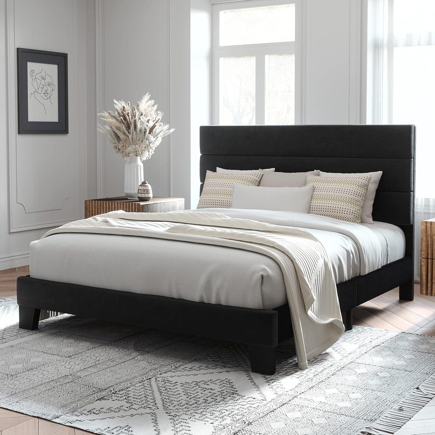 Luxurious Velvet Upholstered Full Size Bed Frame - Easy Assembly, No Box Spring