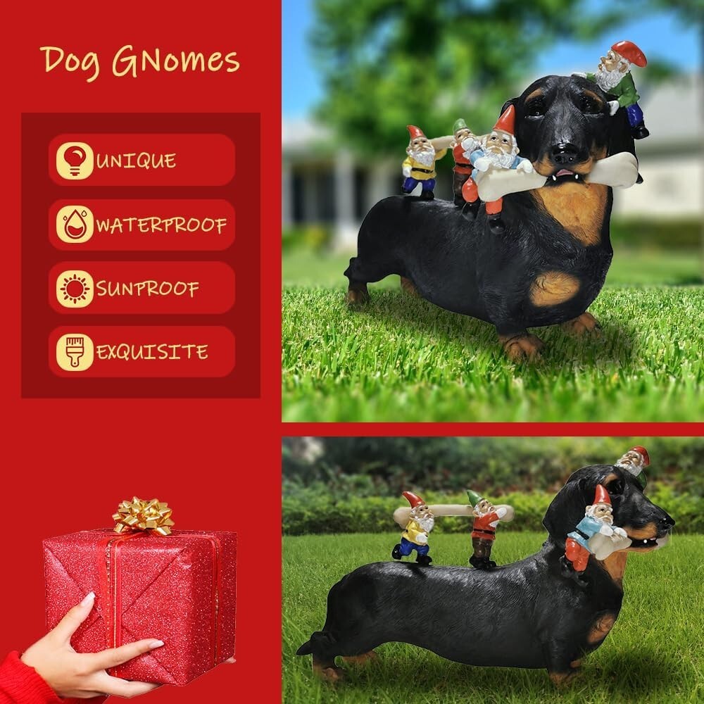 Cute Dachshund Gnome Statues for Outdoor Decoration - 12'' Hand-Painted Charm