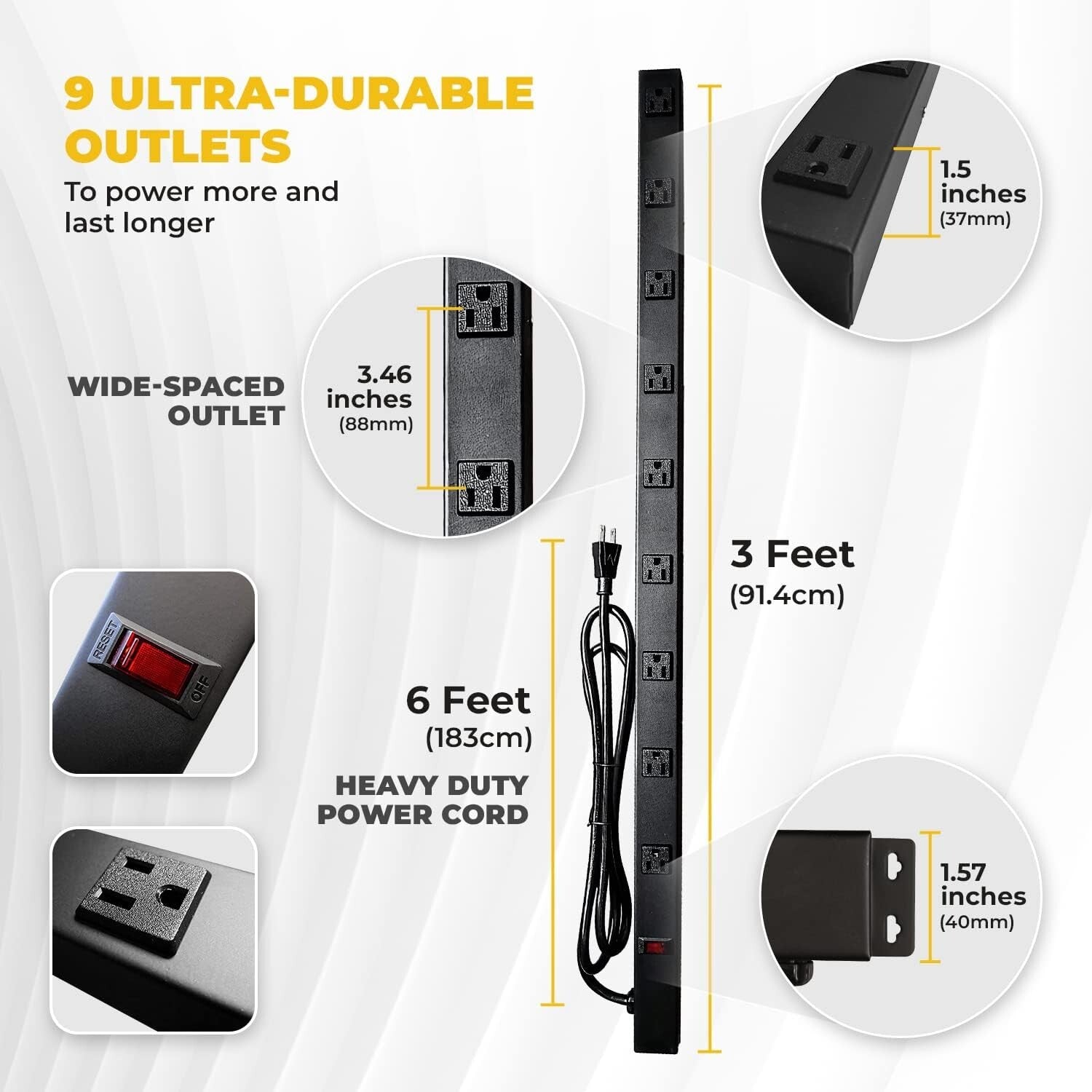 ETL Approved 9-Outlet Vertical Power Strip with 6ft Heavy-Duty Surge Protection