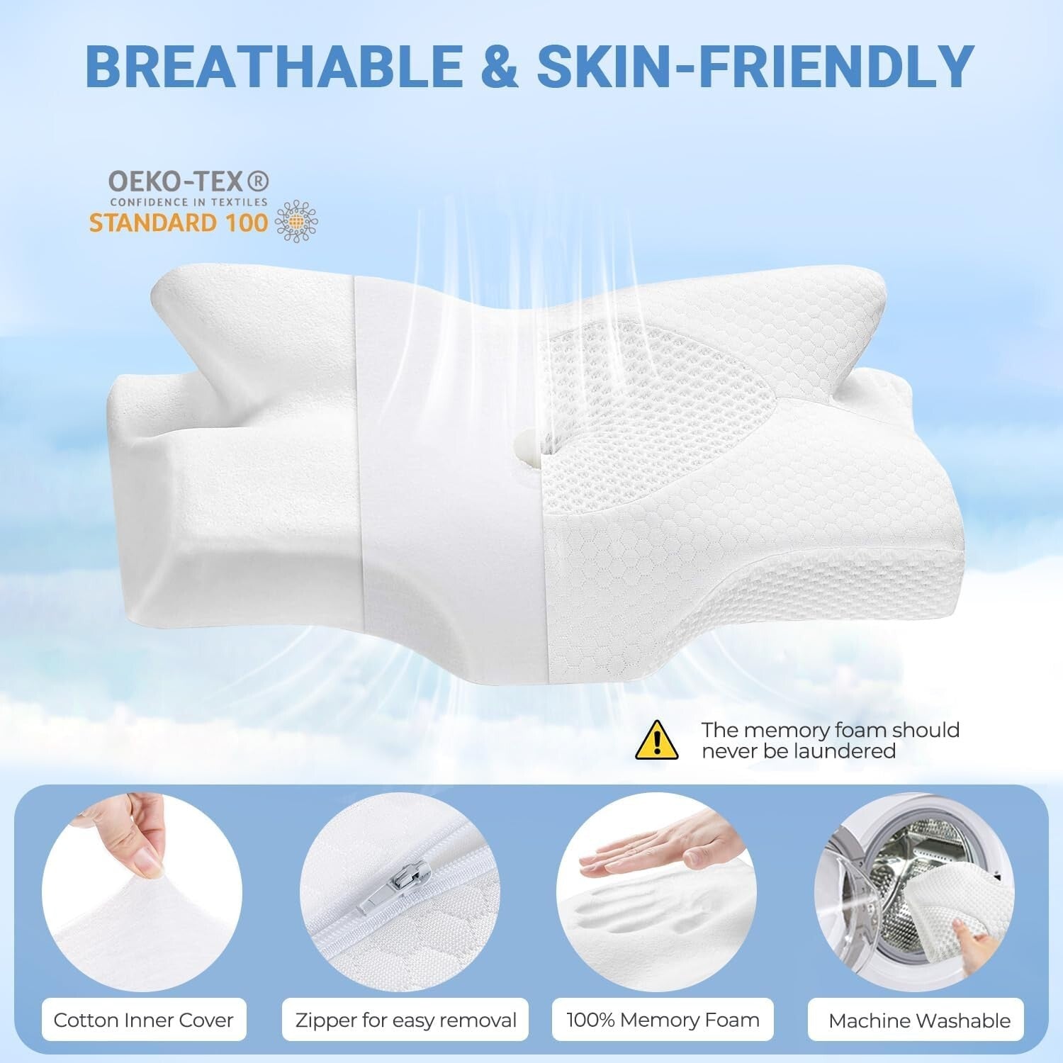 Breathable Removable Cover Memory Foam Pillow - Soft & Supportive Sleep Comfort