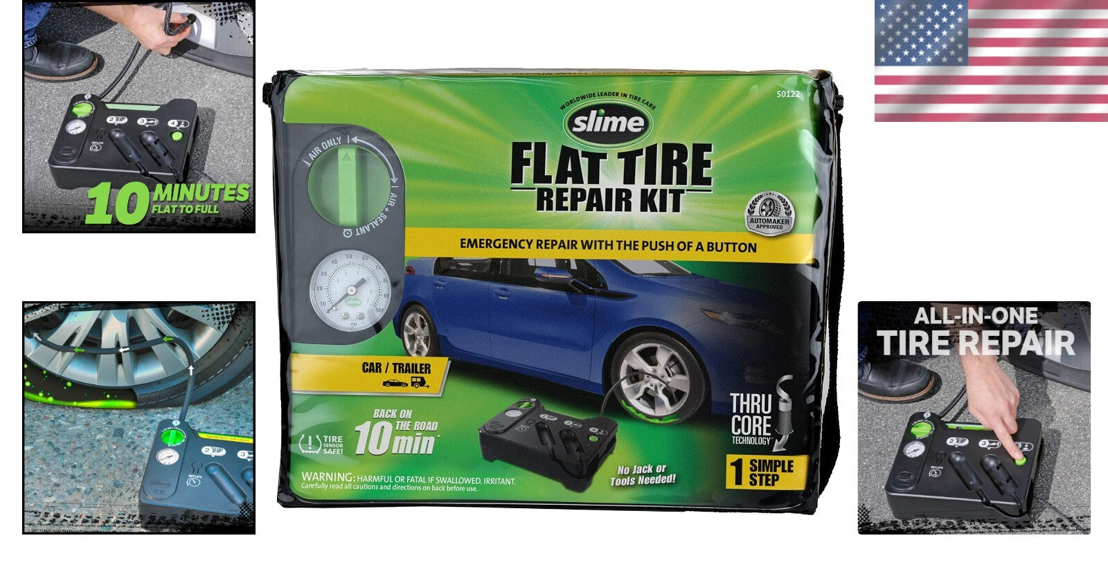 Emergency Flat Tire Repair Kit: Analog Inflator & Sealant for Quick Fixes
