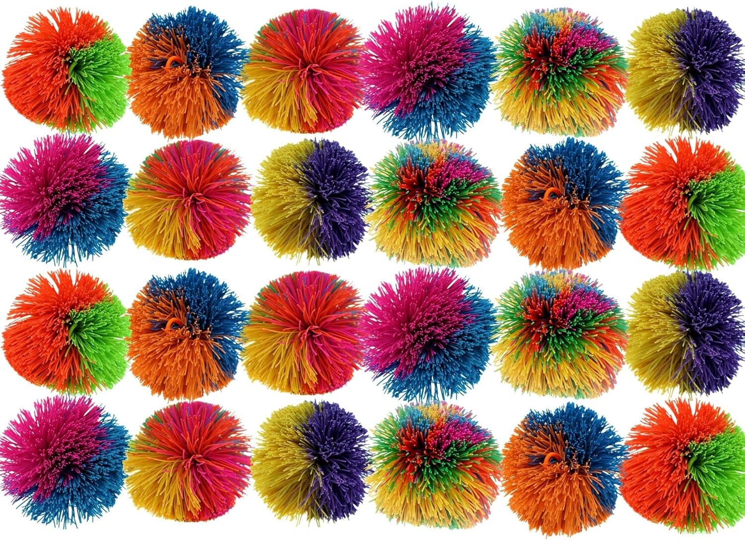 Assorted Rainbow Fuzzy Rubber Balls - 24 Pack Sensory Toy Set for Kids & Adults