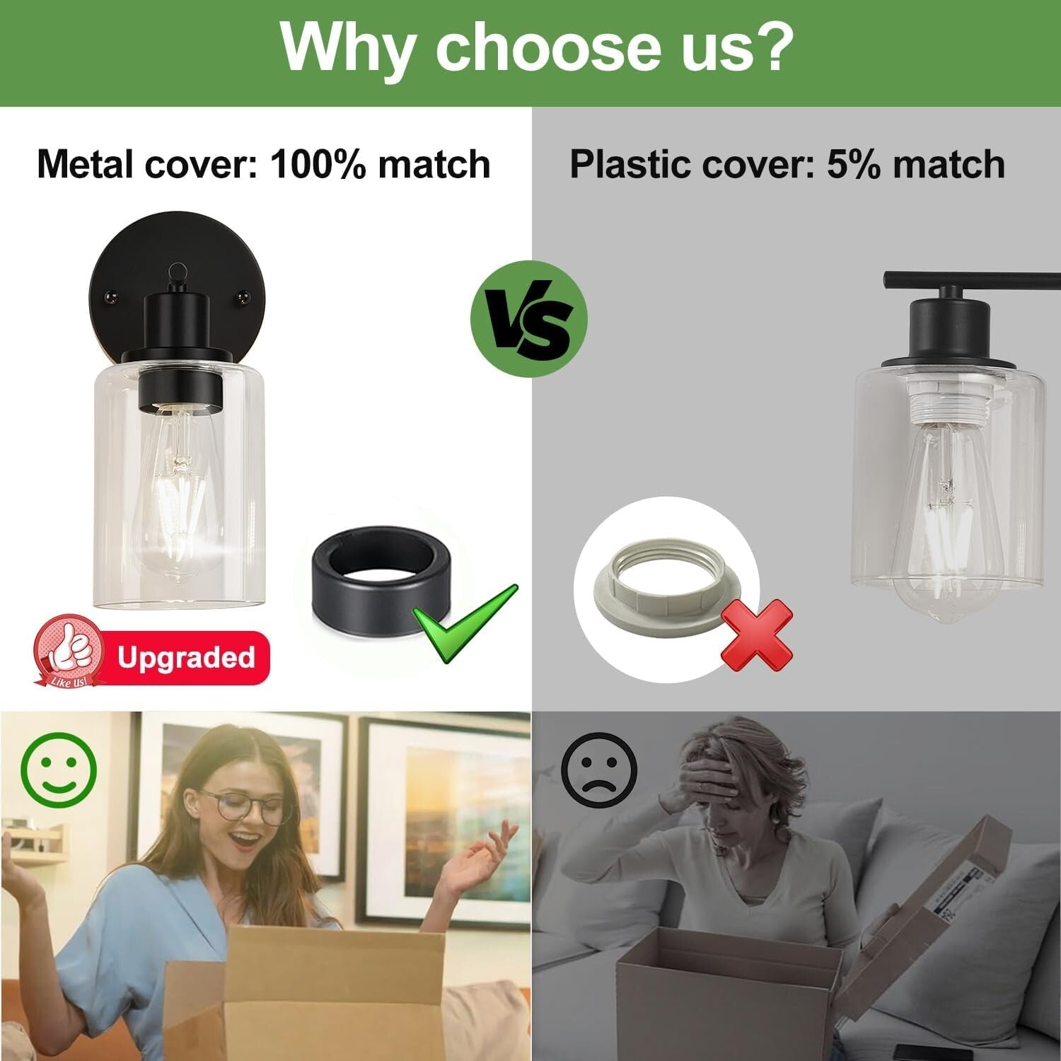 Versatile 2-Pack Modern Black Sconces with Glass Shade for Stylish Lighting