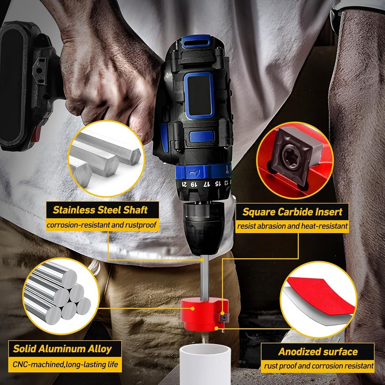 Durable aluminum 9-Piece Pipe Reamer Set: 1/2 to 4 Inch Sizes, Easy Transport