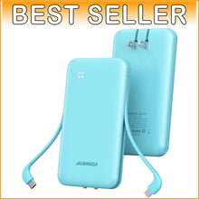 Load image into Gallery viewer, 10000mAh Portable Charger with Built-in Cables &amp; AC Wall Plug - Fast Charging