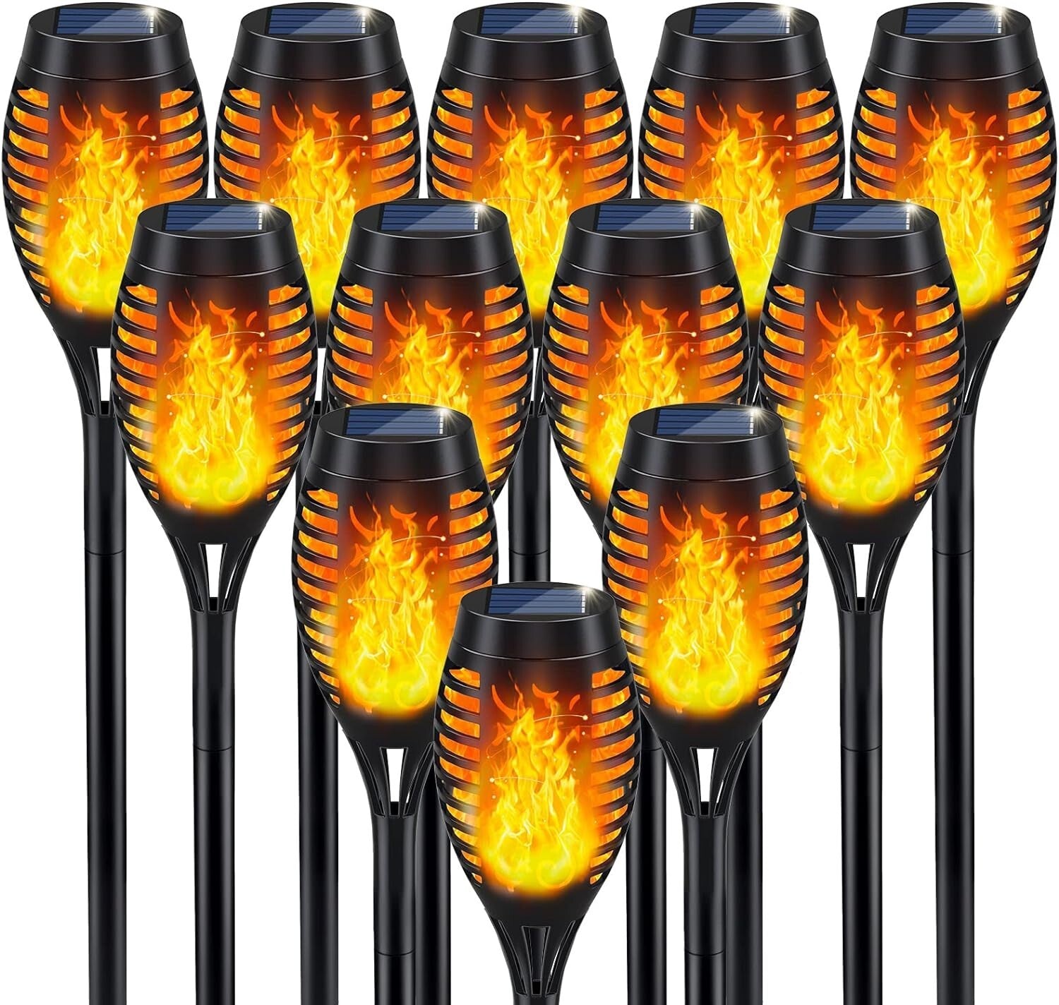 12-Pack Solar Flame Torch Lights - Waterproof Outdoor Decor for Patio & Garden