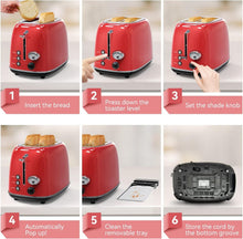 Load image into Gallery viewer, Stylish 850W Retro Toaster: 2 Slice, 1.5'' Slots, Defrost &amp; High Lift Features