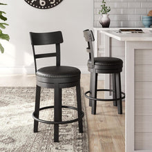 Load image into Gallery viewer, Antiqued Black Faux Leather Bar Stool with Swivel - Perfect for Rustic Decor