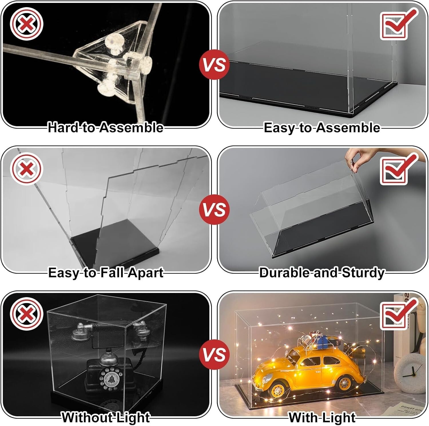 Elegant Clear Acrylic Display Case with Black Base - Protect Your Collectibles