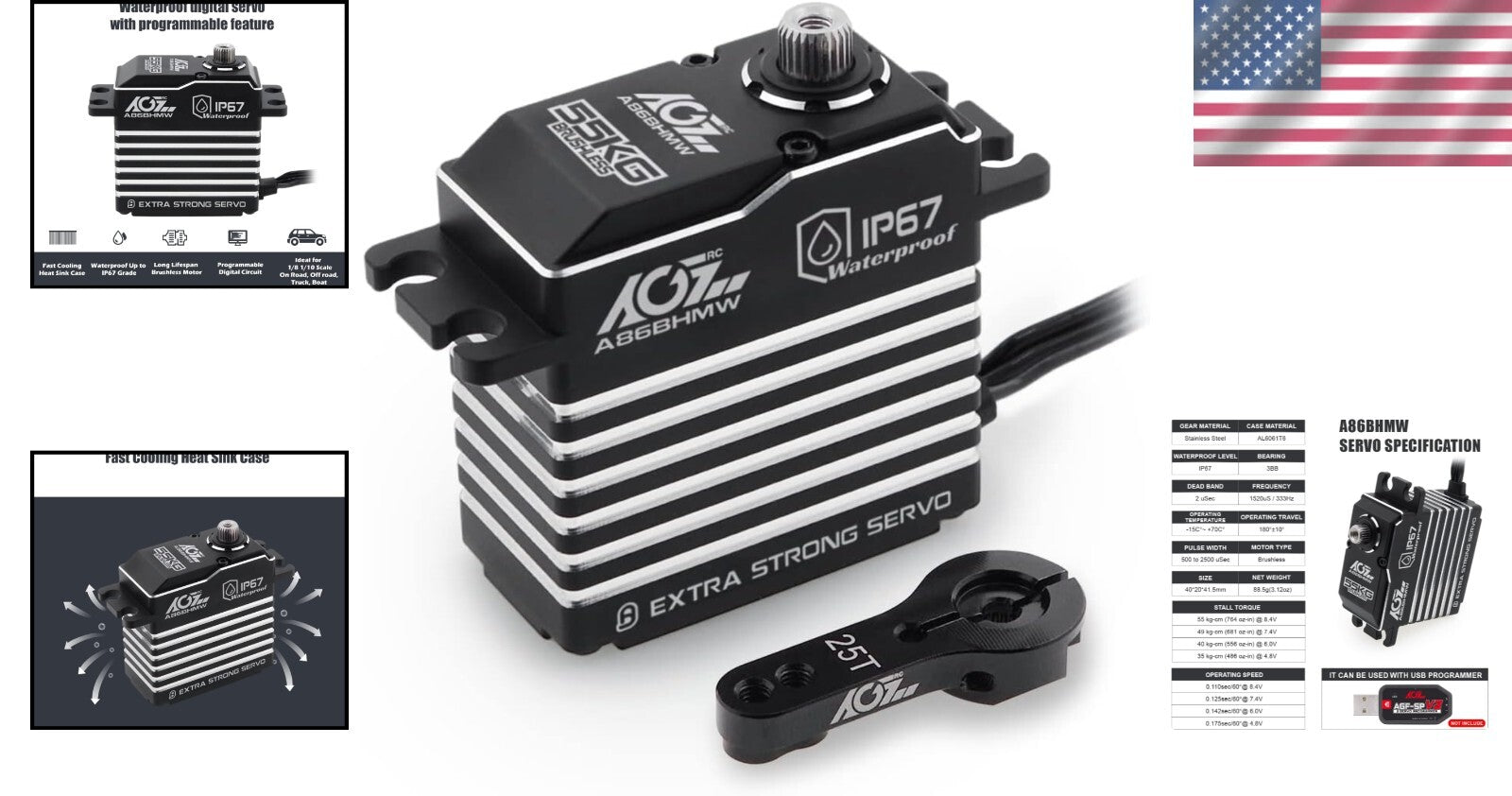 55KG High Torque Programmable Waterproof Brushless RC Servo Motor for 1/10 Cars