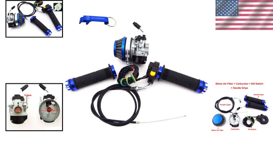 Motorized Bicycle Racing Carburetor & Blue Grip Kit - 50cc to 80cc Compatibility