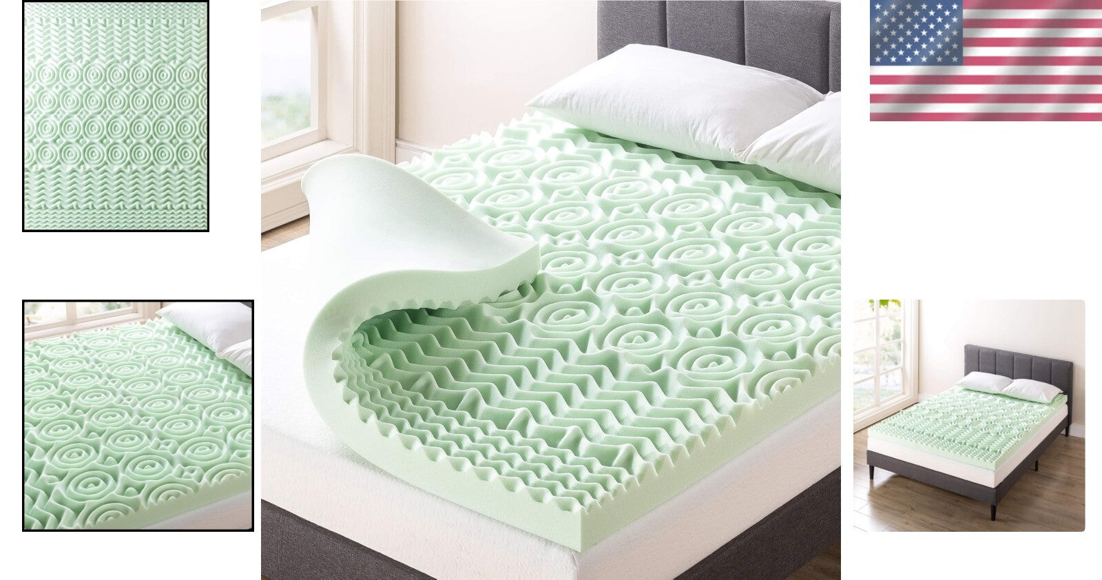 5-Zone Medium Firmness Memory Foam Topper with Green Tea - Twin 4 Inch