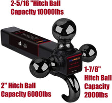 Load image into Gallery viewer, Versatile 3-in-1 Trailer Hitch Mount with 1-7/8", 2", 2-5/16" Balls &amp; Tow Hook