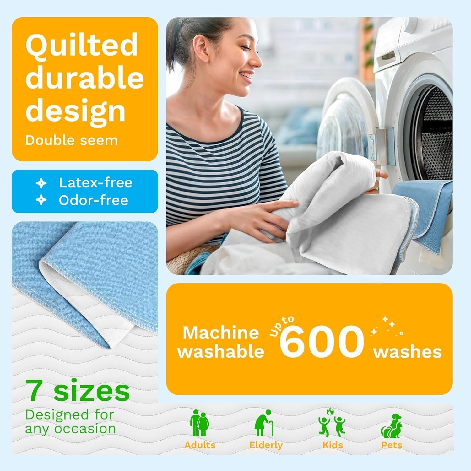 Quilted Cloth Washable Pet & Senior Bed Pads - 10 Pack for Ultimate Protection