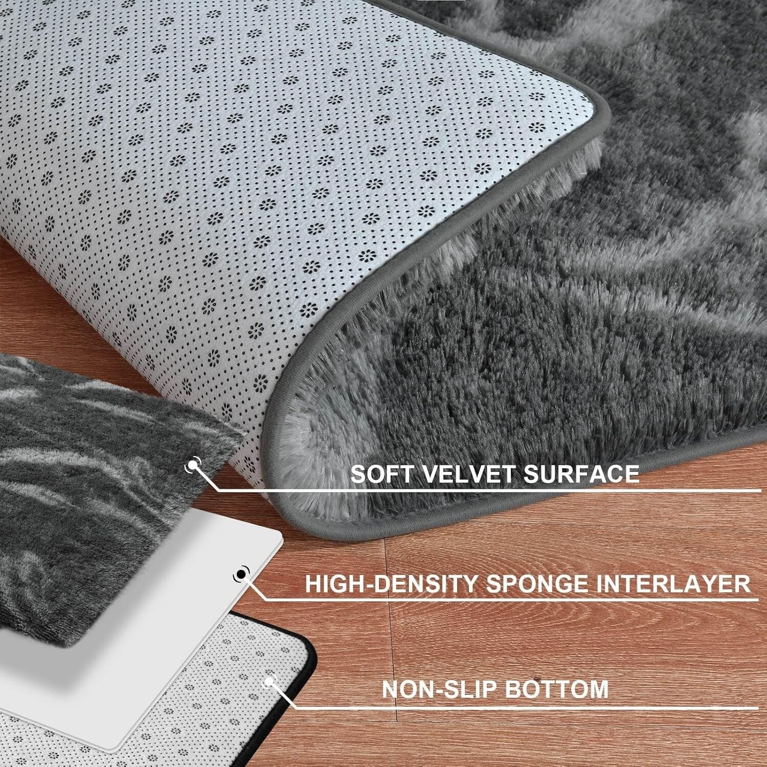 Elegant Black & White Shag Rug, 6x9 Feet Soft Velvet for Cozy Living Spaces