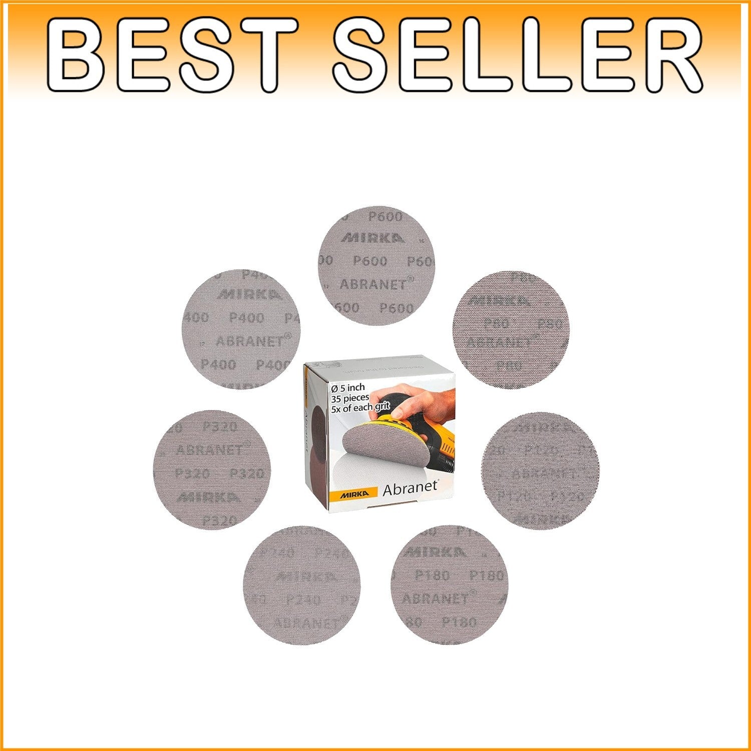Abranet 5-Inch Mix-Pack Sanding Discs - 35 Pieces, Hook & Loop, Dust-Free