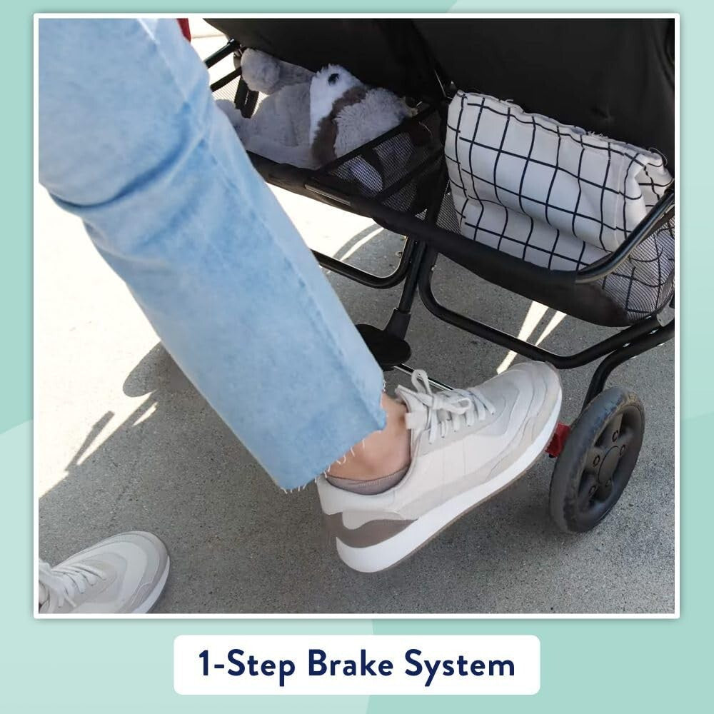 Cloud Plus Red/Black Double Stroller - Reclining, Spacious, and Stylish Design