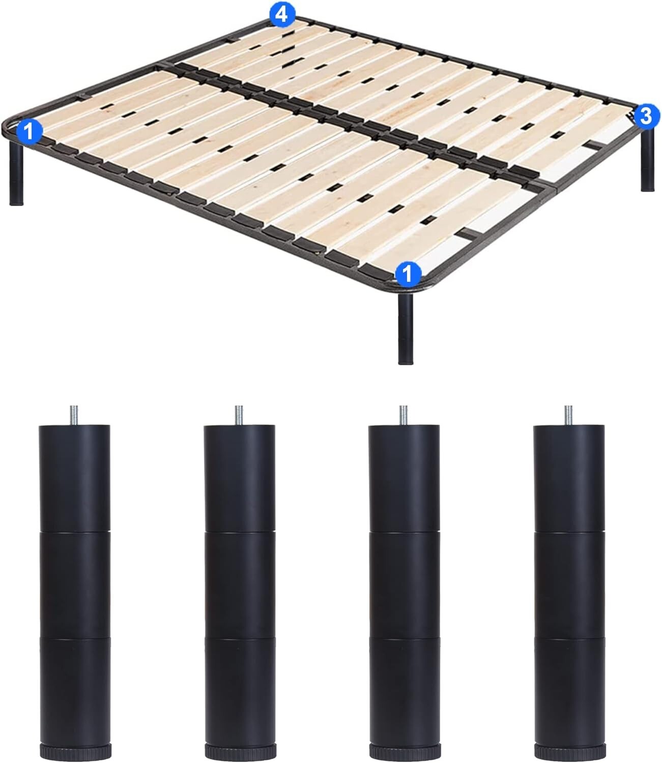 Durable 11-Inch Stainless Steel Bed Legs - M8 Thread, Set of 4 Adjustable Feet