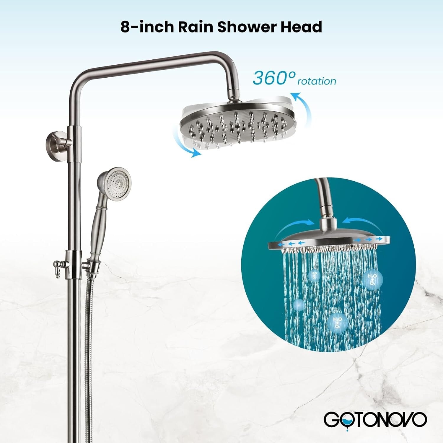 Brushed Nickel 2-Function Shower Fixture with Handheld and Rainfall Shower Head