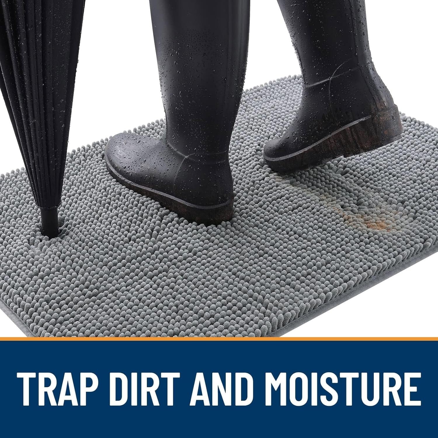 Indoor Entryway Dog Mat 40x32 - Soft Chenille, Dirt-Trapping, Grey Design