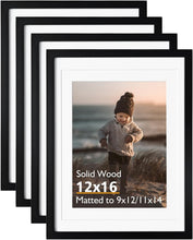 Load image into Gallery viewer, Set of 4 Elegant Solid Wood 12x16 Picture Frames - Lightweight Black Design