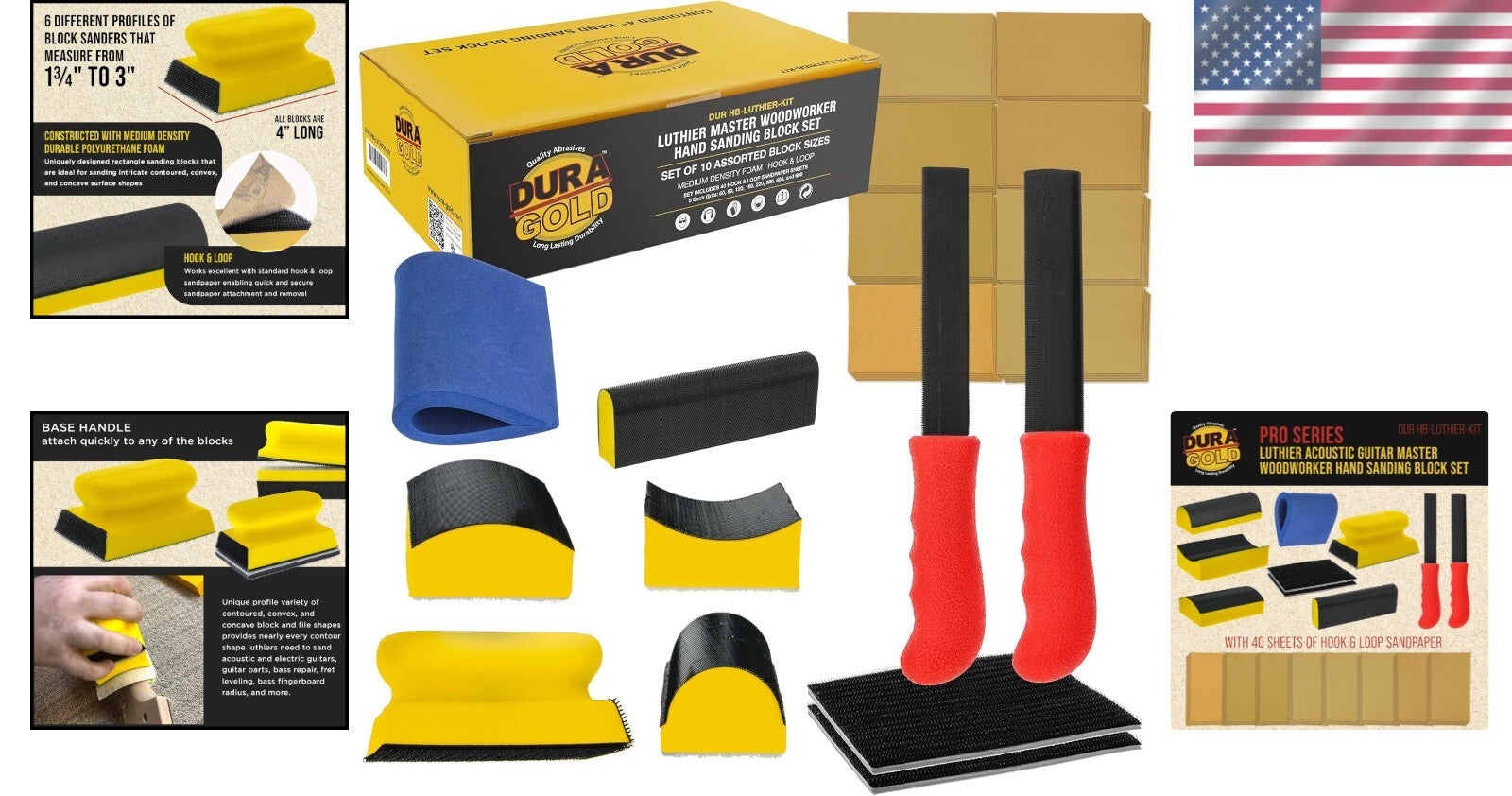 10-Piece Sanding Block Set with 40 Hook & Loop Sandpaper for Woodworking