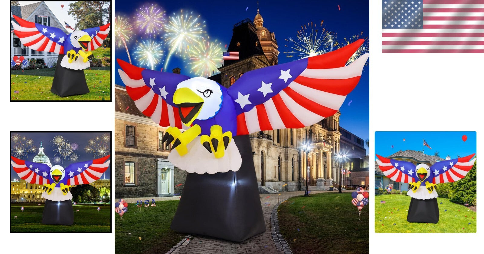 Independence Day 8.5FT Blow Up Bald Eagle with Lights for Outdoor Celebration