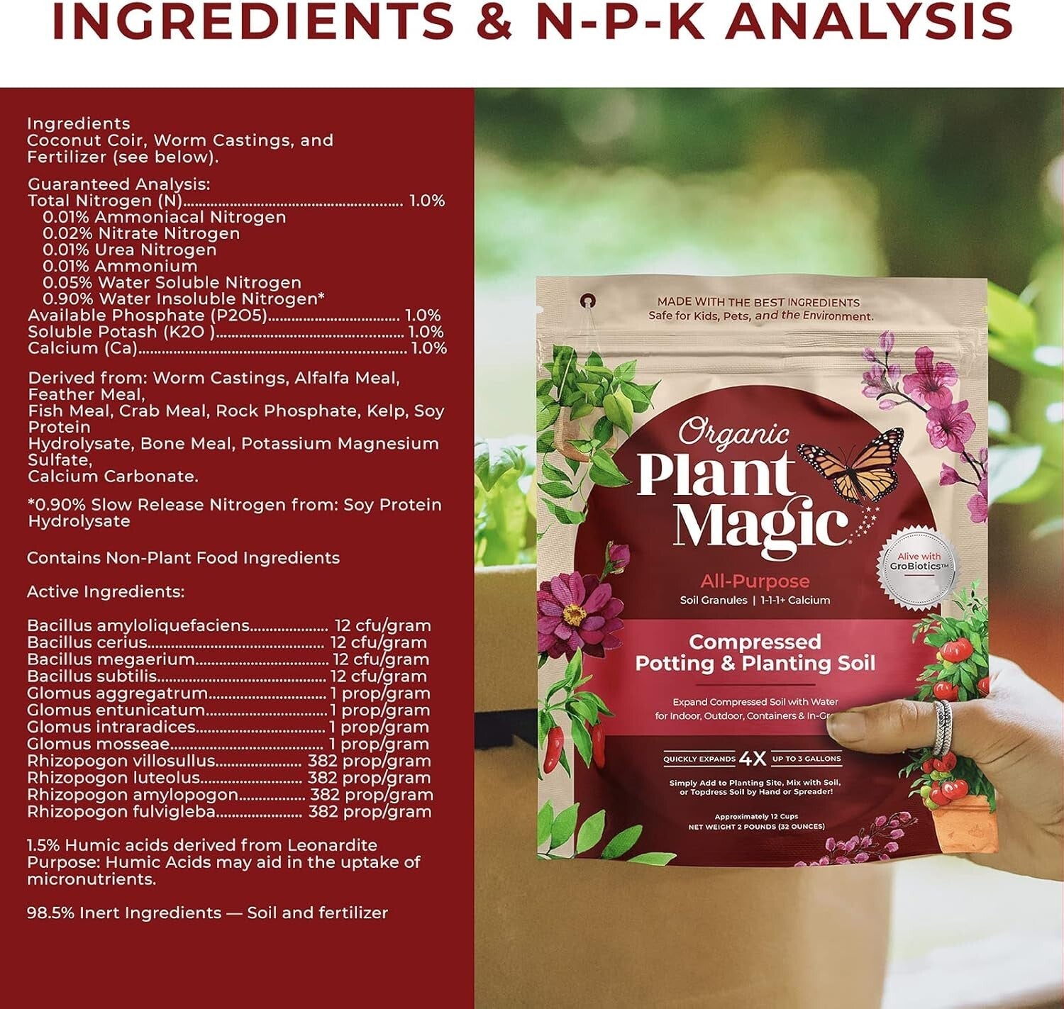 Easy Mix Organic Compressed Soil - Expands to 3 Gallons, Perfect for All Plants