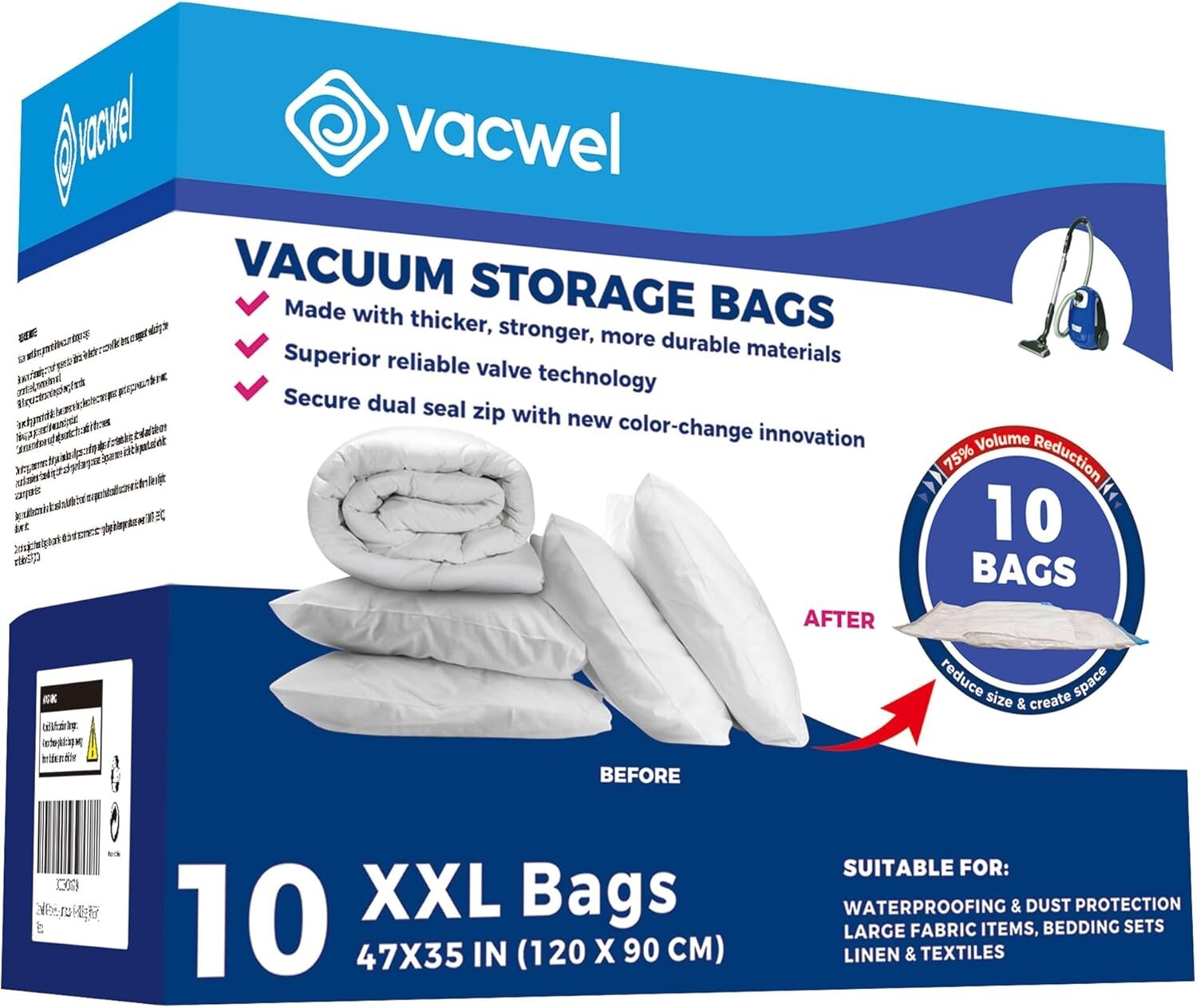 10-Pack XXL Vacuum Storage Bags 47x35in - Save Space for Comforters & Clothing