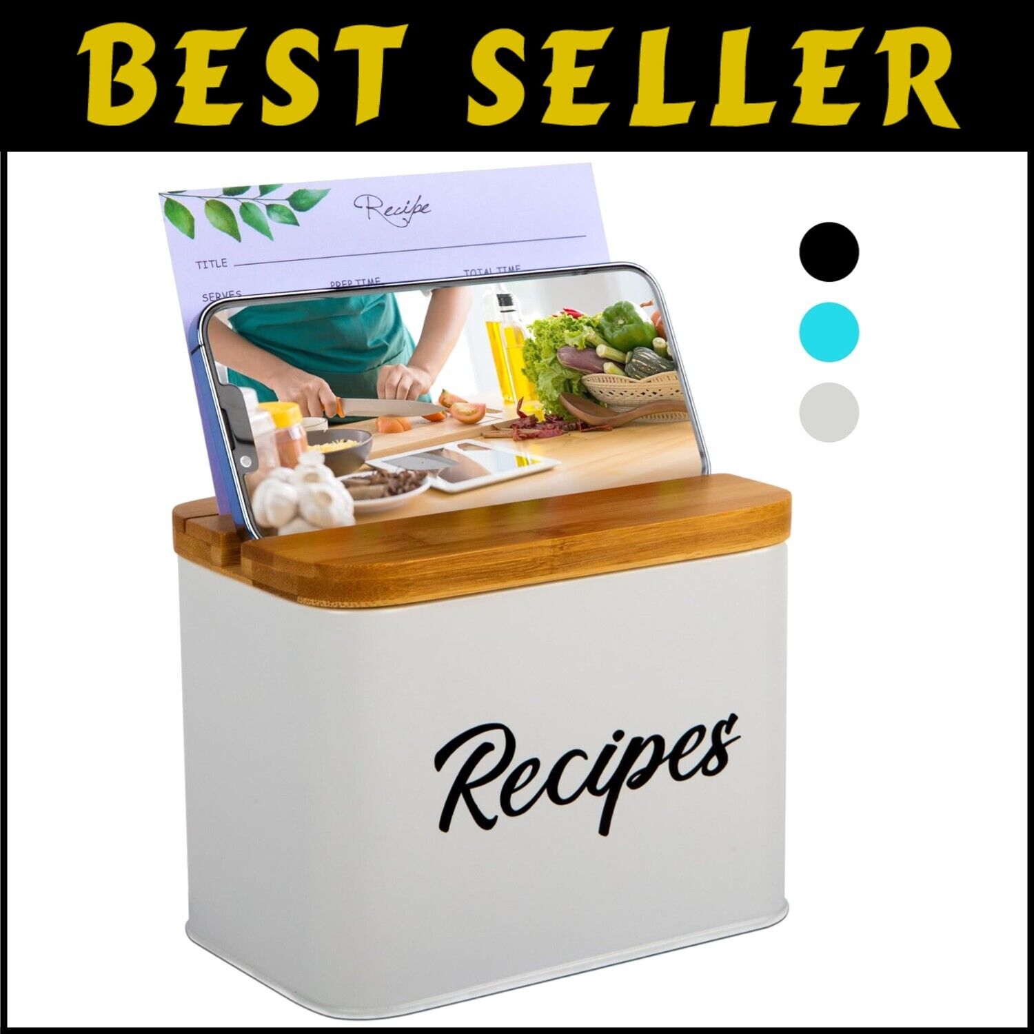 Organize Your Kitchen with our 4x6 Recipe Box - Metal with Cards & Dividers