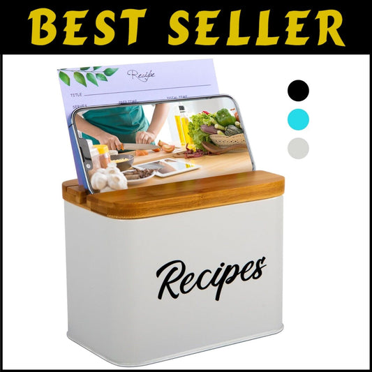 Organize Your Kitchen with our 4x6 Recipe Box - Metal with Cards & Dividers