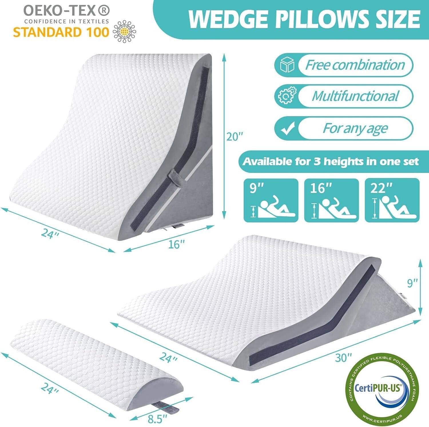 Ergonomic 3-Piece Wedge Pillow Set – Ideal for Sleep, Recovery & Relaxation