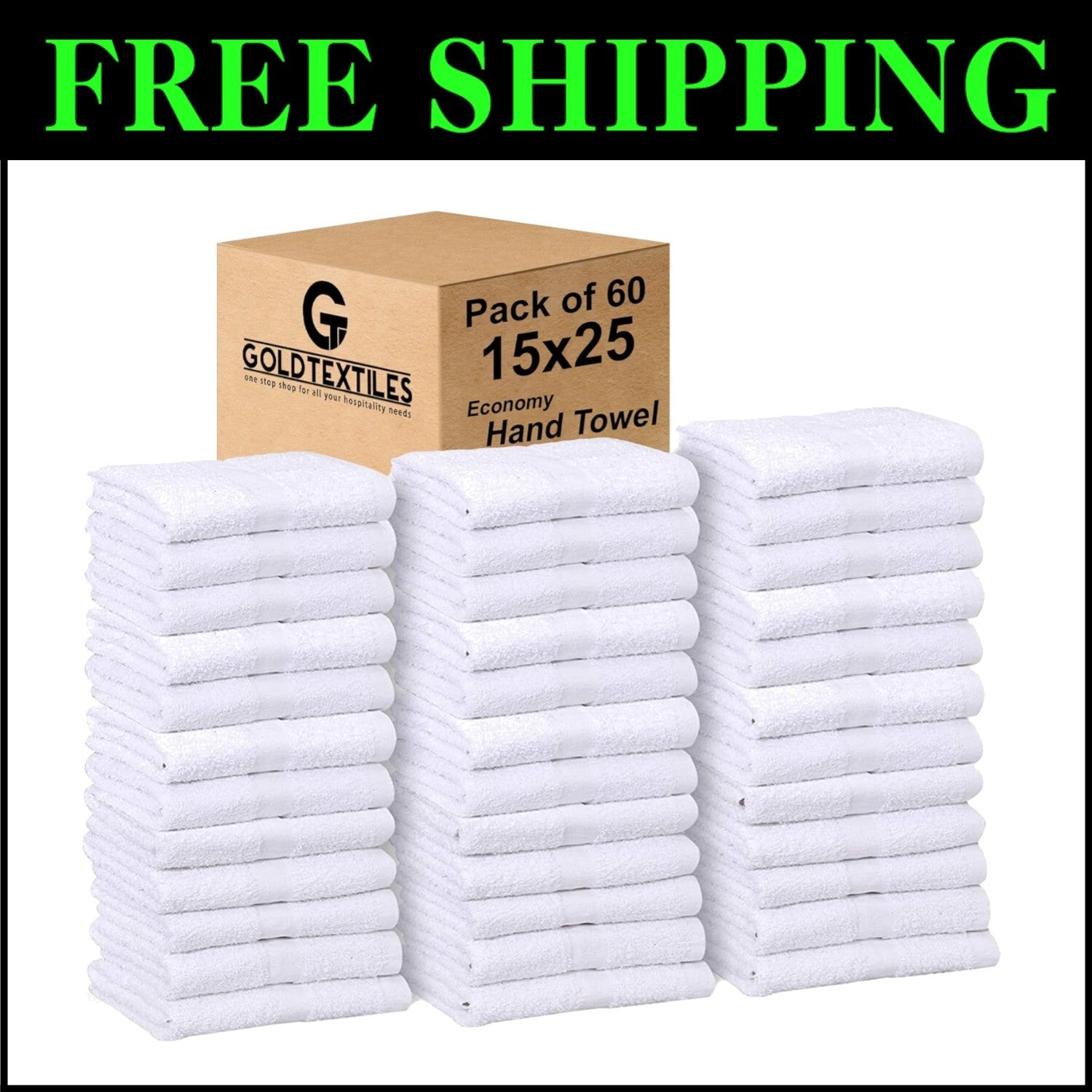 Basic 60 Count Hand Towels - Soft & Durable White 15x25 for Everyday Use