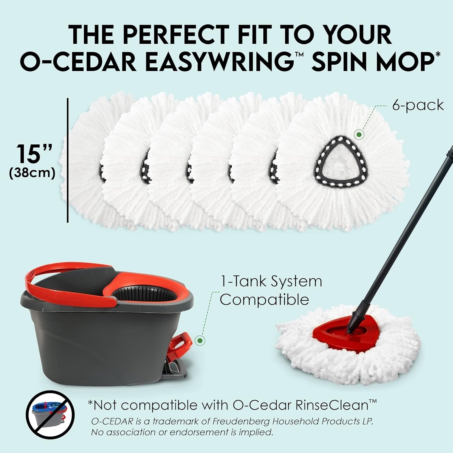 6-Pack Reusable Ocedar Mop Heads - Lightweight & Washable Cleaning Solution