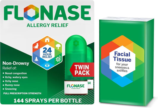 Allergy Relief Nasal Spray with Bonus Tissues - 144 Sprays, Non-Drowsy Formula