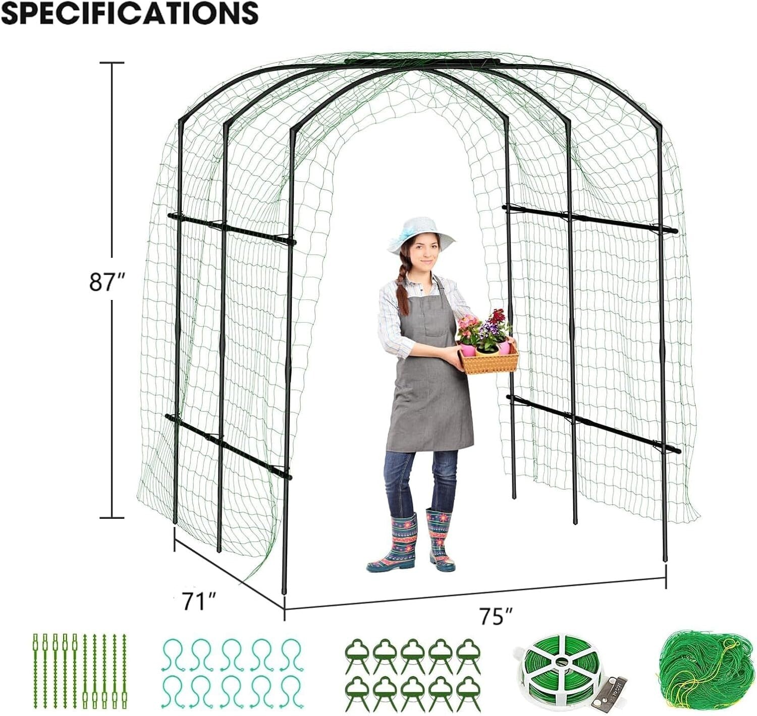 Classic 87-Inch Tall Metal Garden Arch Trellis for Climbing Plants Support