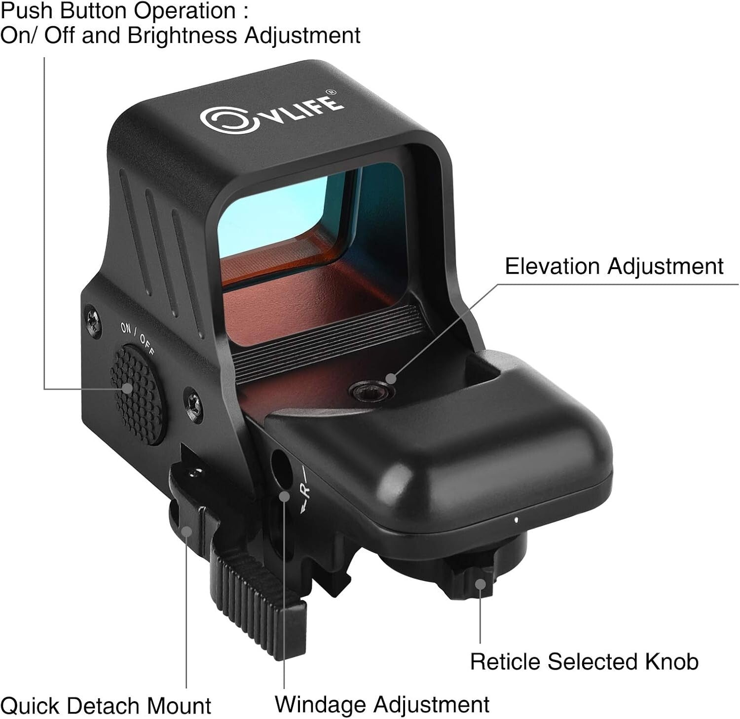 Quick-Detach Picatinny Red Dot Sight with Multiple Reticle System for Hunters